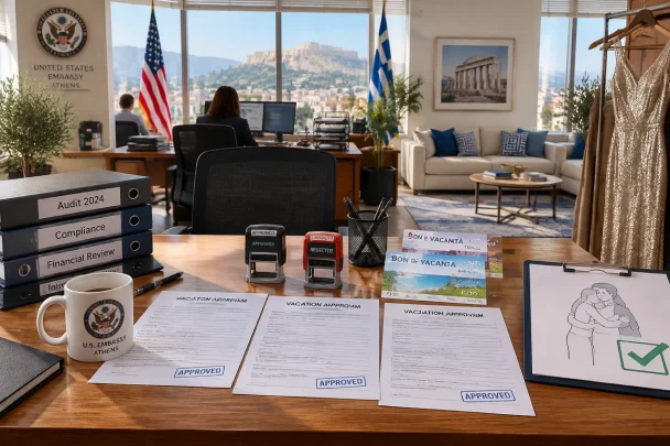 Ambasada SUA din Grecia introduce auditul pentru îmbrățișări, rochii și vacanțe diplomatice